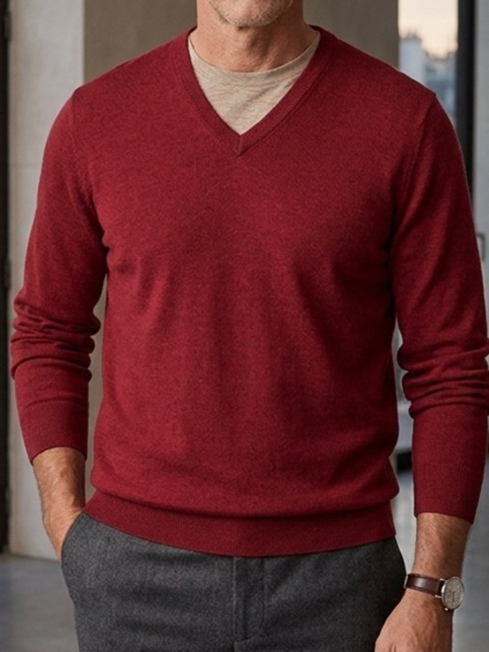 Brooks Brothers Merino Wool V-Neck Sweater Burgundy Knit XL Quiet Luxury Preppy